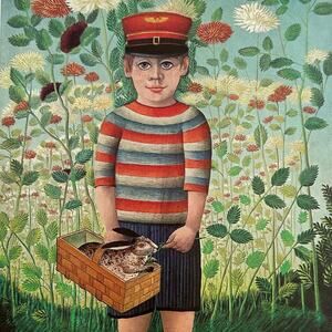 Boy With Rabbit, Gyorgy Stefula, Painting Print, Naive Art, ~ 250727-WH 190 A